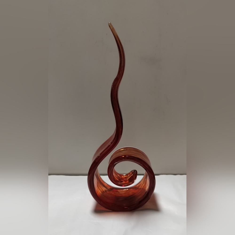 Elegant Swirl Glass Sculpture in Red and Orange